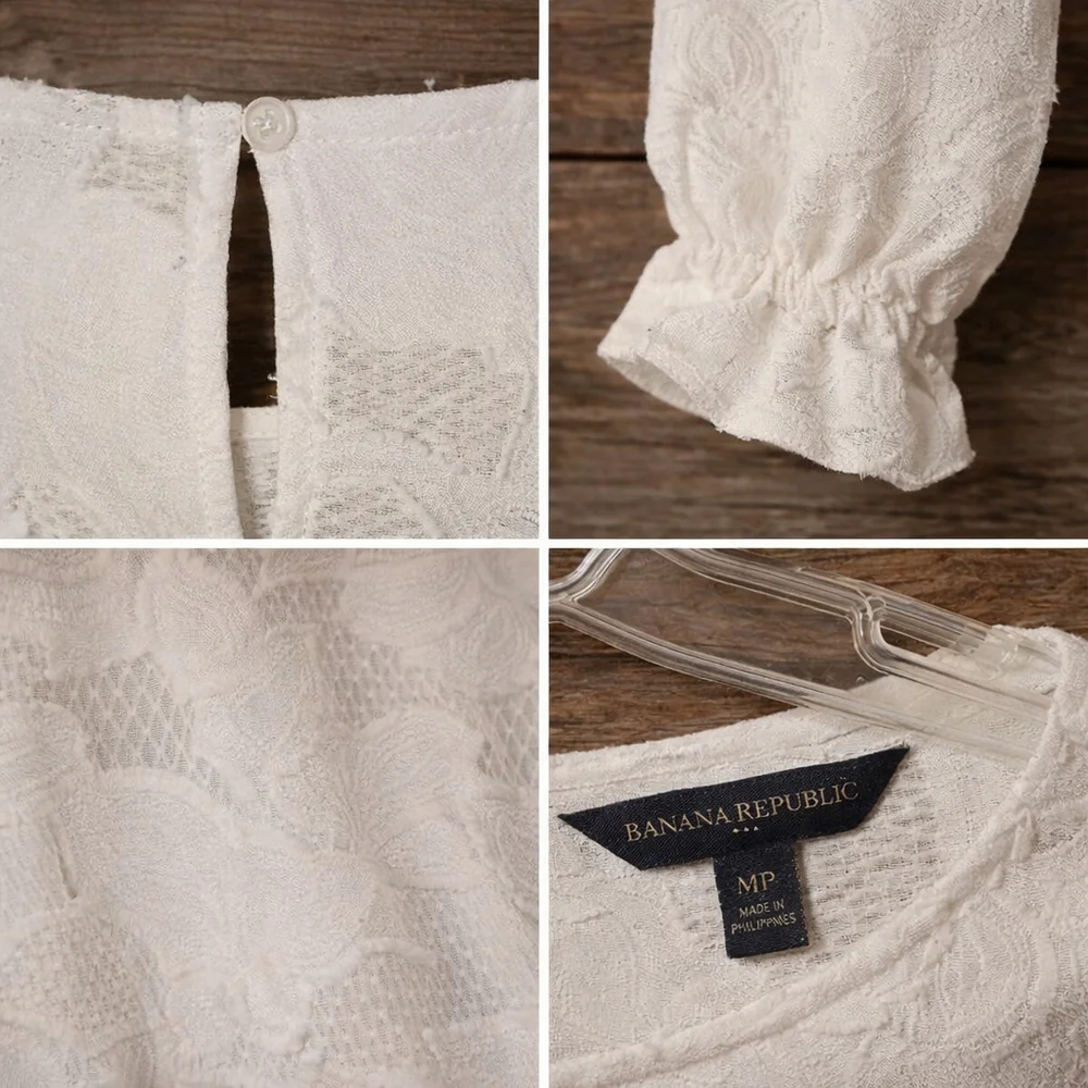 Banana Republic Ivory Floral Lace Long-Sleeve Blouse